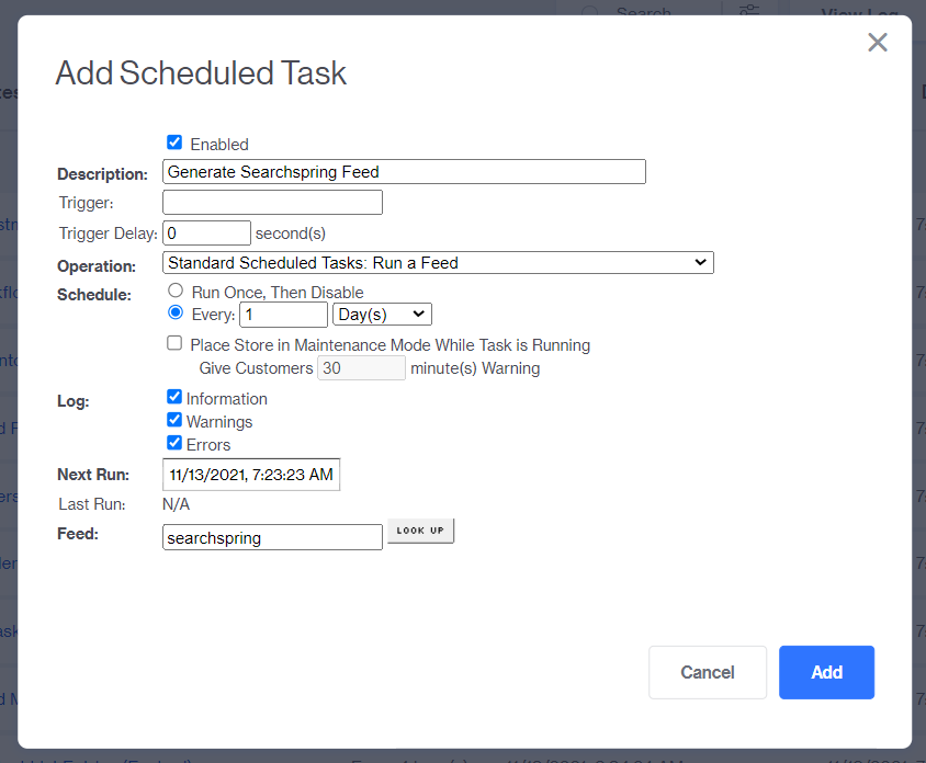 Image of the scheduled task settings below